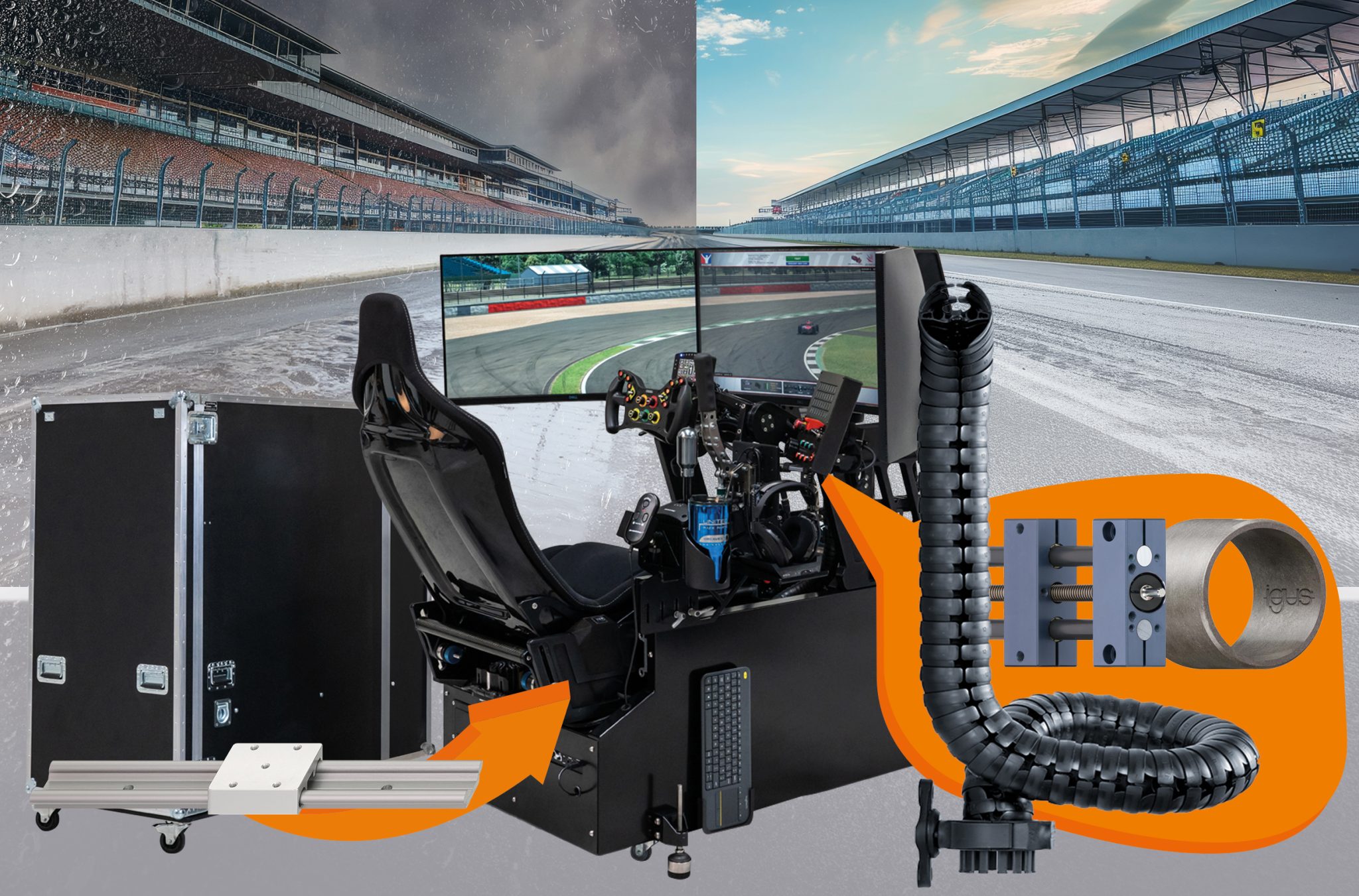 Portable racing car simulator uses 45 selflubricating parts igus